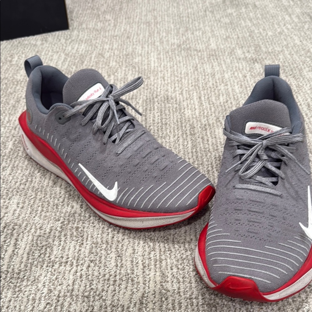 Gray and Red Nike Running Shoes
